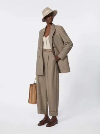 Giacca oversize in lana gessata, color nocciola