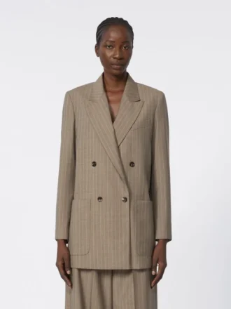 Giacca oversize in lana gessata, color nocciola