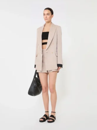 Giacca oversize in organza e tela di lino, color cammello