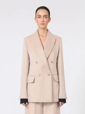 Giacca oversize in organza e tela di lino, color cammello