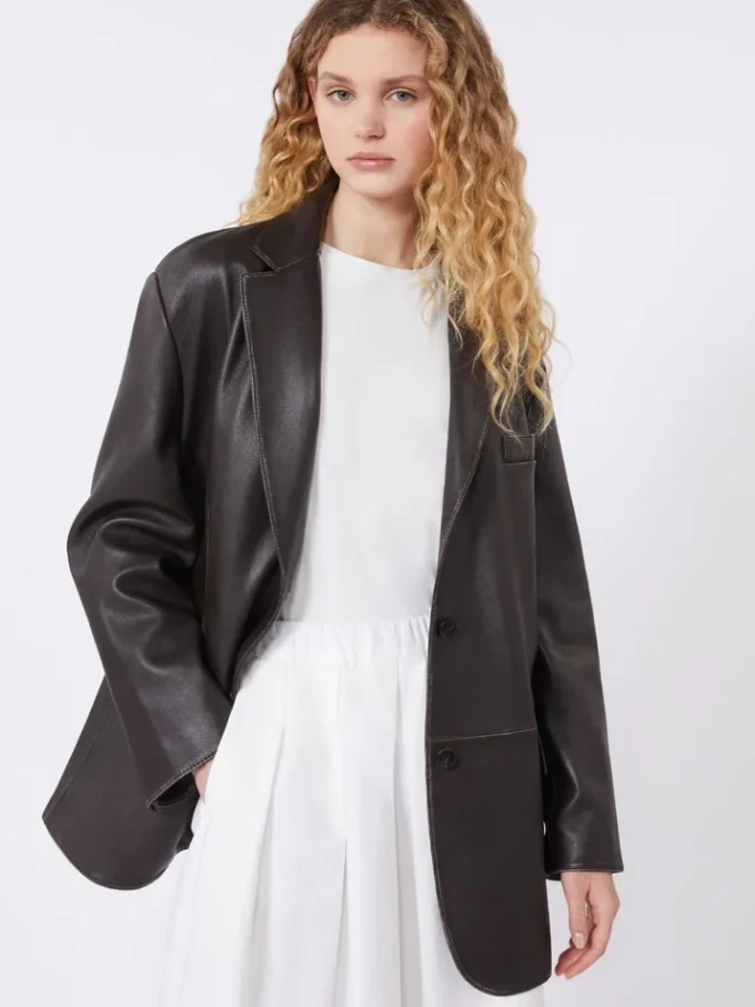 Giacca oversize in pelle, marrone Giacca oversize in pelle, marrone