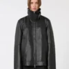 Giacca pesante in pelle oversize, nera Giacca pesante in pelle oversize, nera