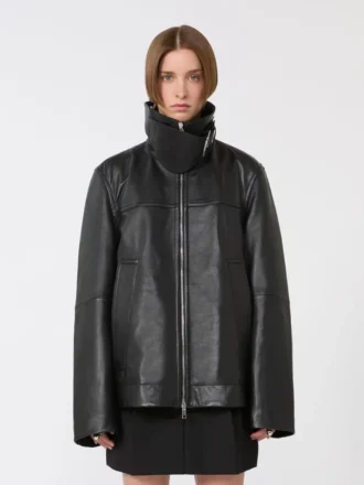 Giacca pesante in pelle oversize, nera