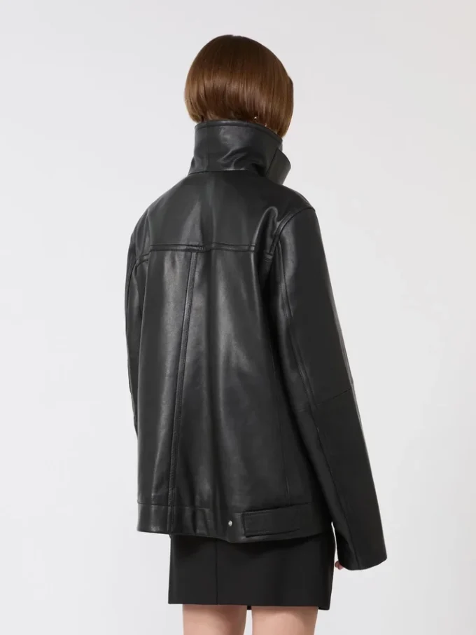 Giacca pesante in pelle oversize, nera Giacca pesante in pelle oversize, nera