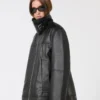 Giacca pesante in pelle oversize, nera Giacca pesante in pelle oversize, nera