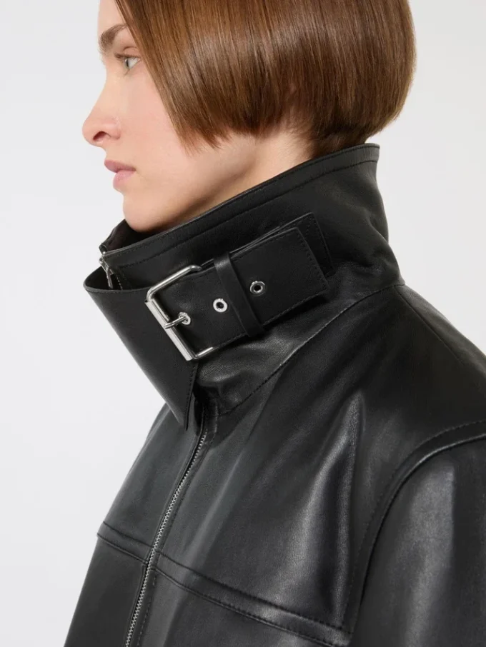 Giacca pesante in pelle oversize, nera Giacca pesante in pelle oversize, nera