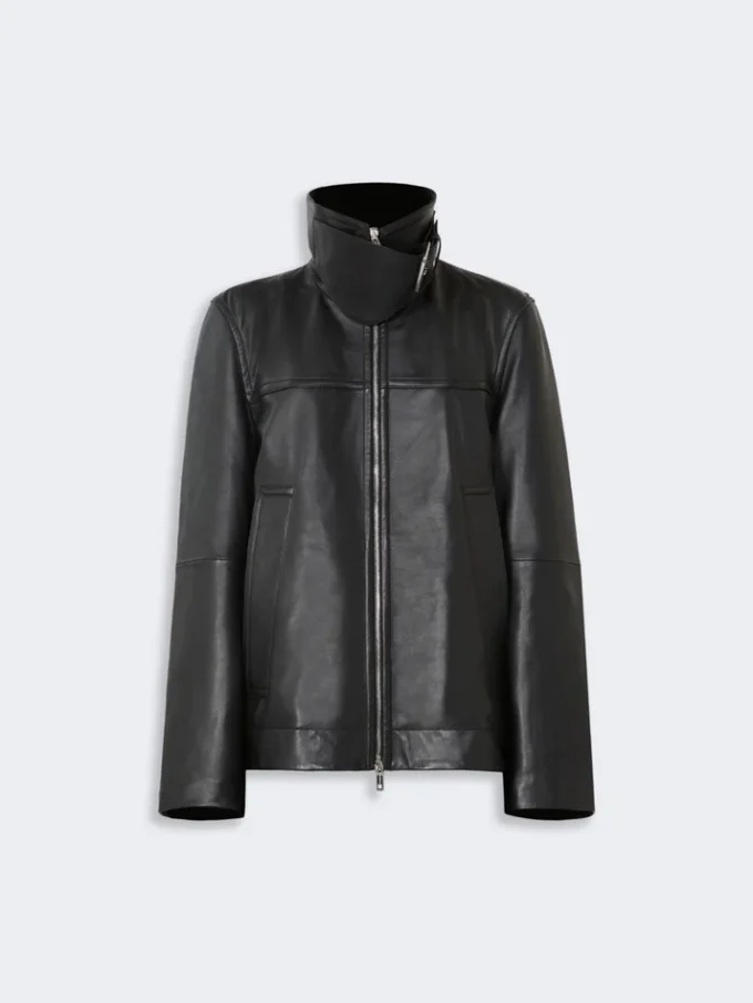 Giacca pesante in pelle oversize, nera Giacca pesante in pelle oversize, nera