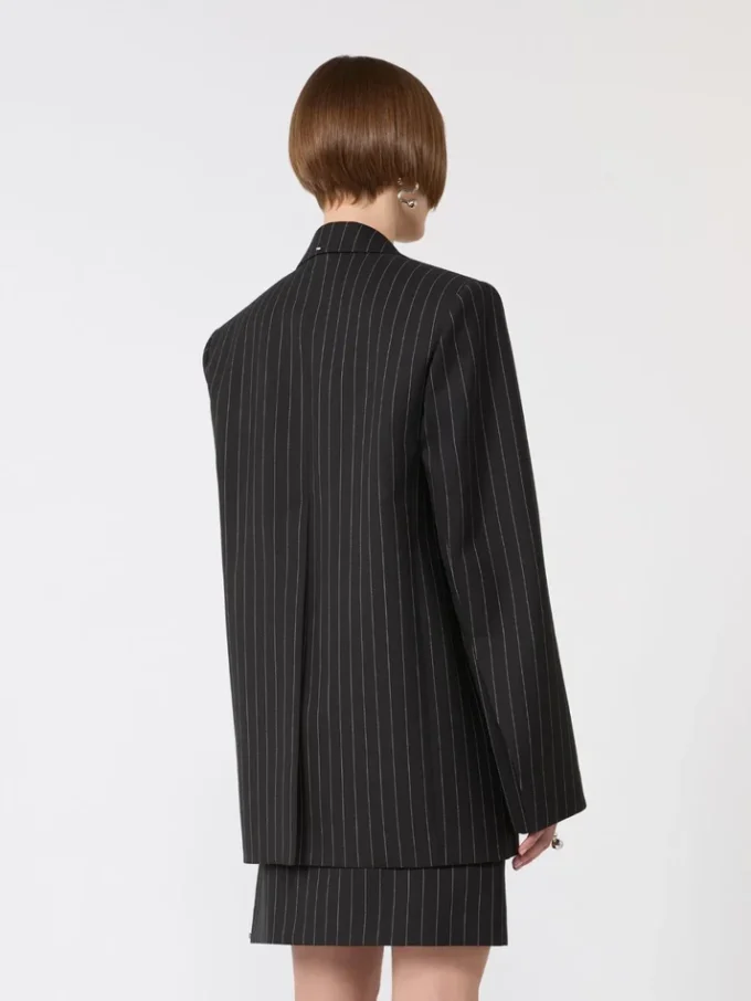 Giacca sartoriale in gabardine gessata, nera Giacca sartoriale in gabardine gessata, nera