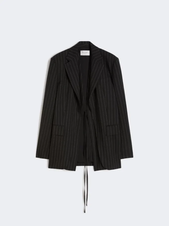 Giacca sartoriale in gabardine gessata, nera Giacca sartoriale in gabardine gessata, nera