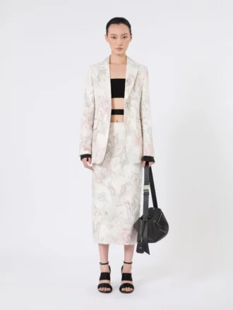 Gonna a tubino in organza stampata e gabardine, bianca