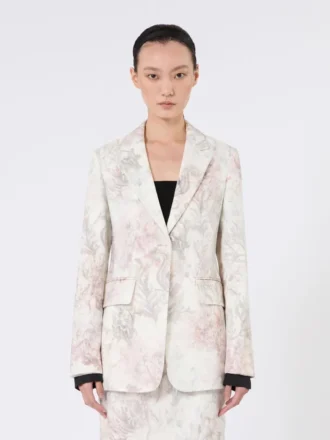 Giacca slim fit in organza stampata e gabardine, bianca