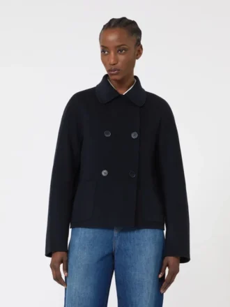 Giacca squadrata in lana, cashmere e seta, blu navy