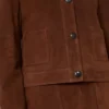 Giacca squadrata in pelle scamosciata, color cioccolato