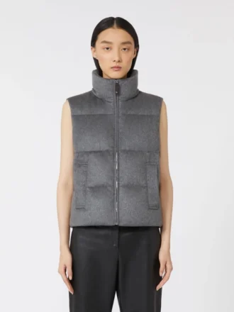 Gilet imbottito idrorepellente in cashmere e tela, grigio medio