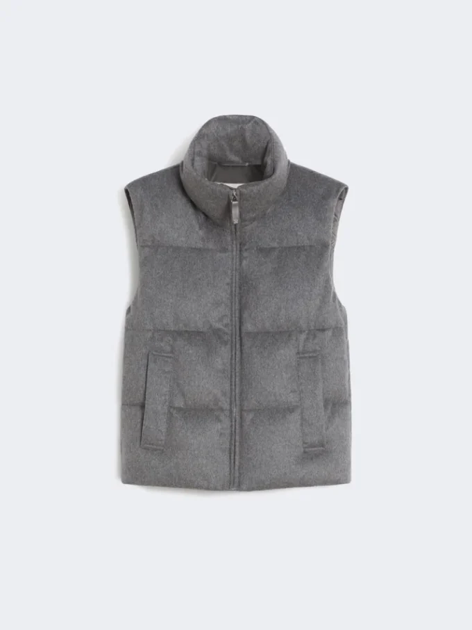 Gilet imbottito idrorepellente in cashmere e tela, grigio medio Gilet imbottito idrorepellente in cashmere e tela, grigio medio
