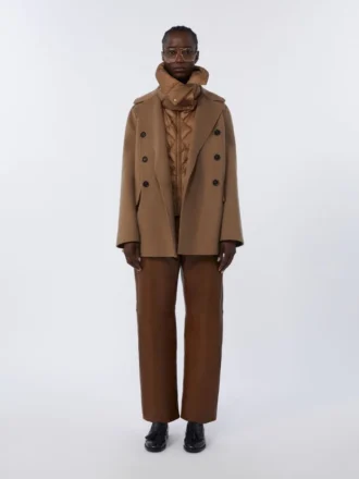 Gilet imbottito in tela di nylon idrorepellente, color caramello