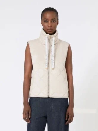 Gilet imbottito in tela di nylon idrorepellente, color sabbia