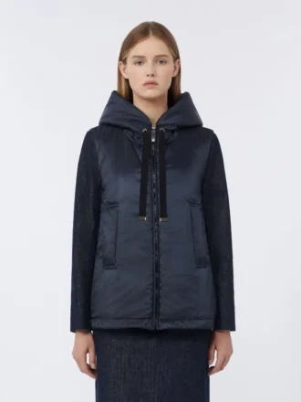 Gilet imbottito in tela idrorepellente con cappuccio, blu notte