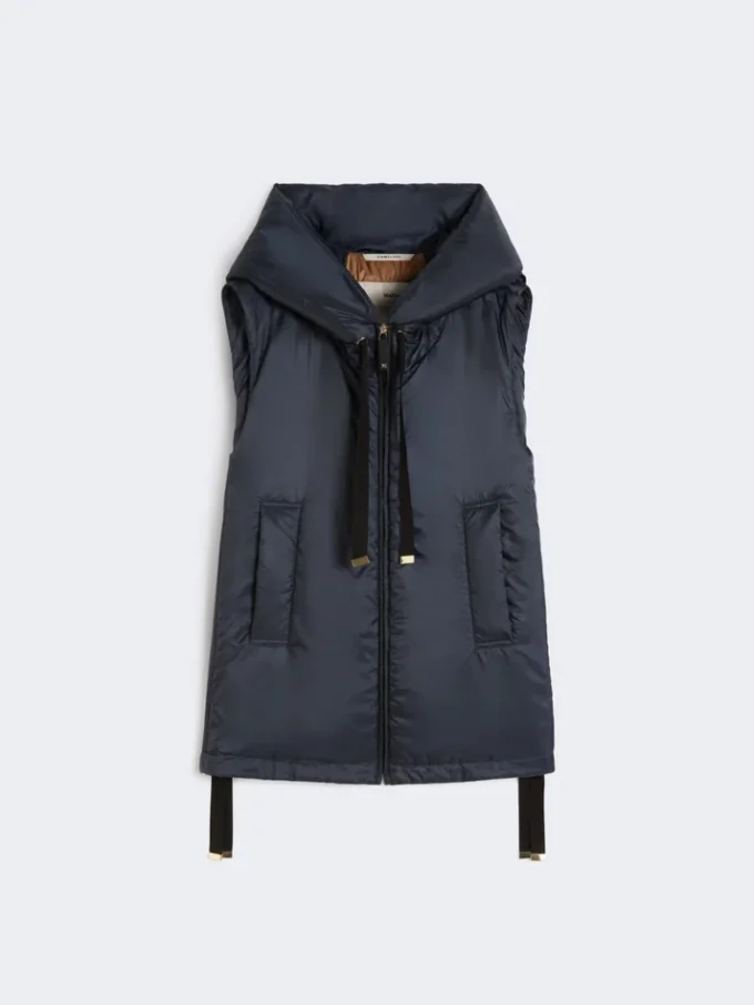 Gilet imbottito in tela idrorepellente con cappuccio, blu notte Gilet imbottito in tela idrorepellente con cappuccio, blu notte