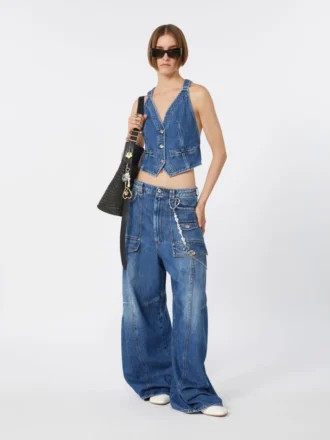 Gilet in denim slim fit, blu notte