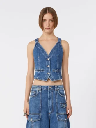 Gilet in denim slim fit, blu notte