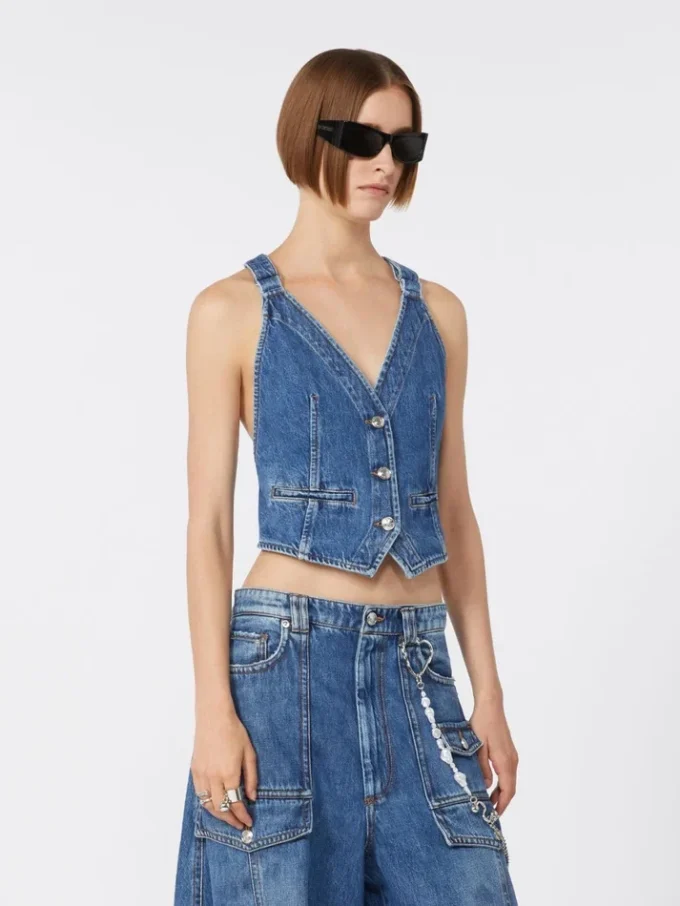 Gilet in denim slim fit, blu notte Gilet in denim slim fit, blu notte
