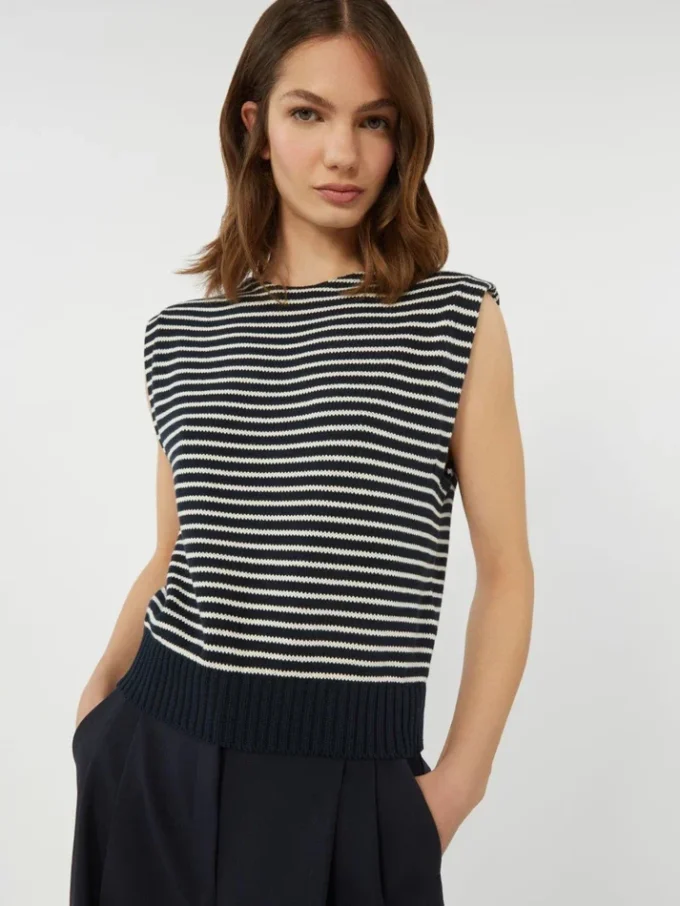 Gilet in filato di cotone, blu navy Gilet in filato di cotone, blu navy