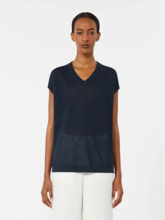 Gilet in filato di lino, blu navy