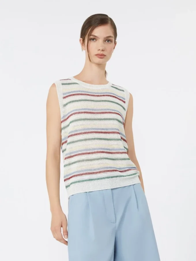 Gilet in filato di lino, multicolore Gilet in filato di lino, multicolore