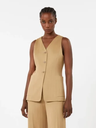 Gilet in jersey jacquard gessato, color sabbia