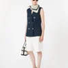 Gilet in lino a trama intrecciata, blu notte Gilet in lino a trama intrecciata, blu notte
