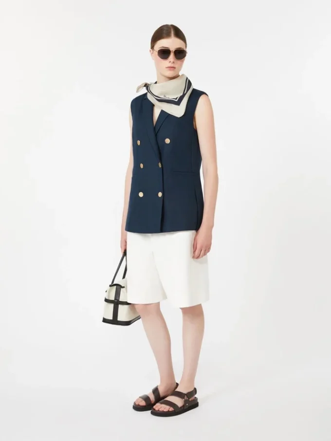 Gilet in lino a trama intrecciata, blu notte Gilet in lino a trama intrecciata, blu notte