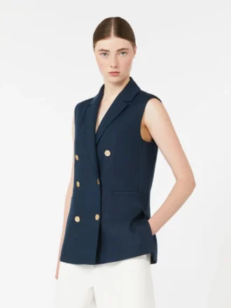 Gilet in lino a trama intrecciata, blu notte