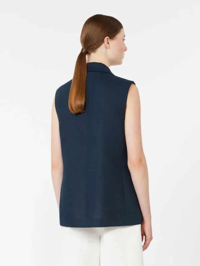 Gilet in lino a trama intrecciata, blu notte Gilet in lino a trama intrecciata, blu notte