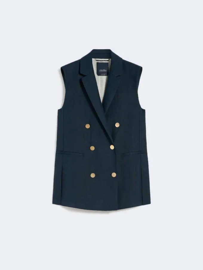 Gilet in lino a trama intrecciata, blu notte Gilet in lino a trama intrecciata, blu notte