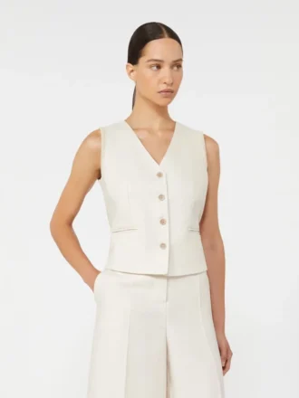 Gilet in lino e maglia a trecce, beige