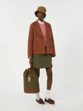 Giacca in pelle scamosciata a doppio petto, color terracotta