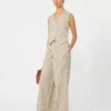 Gilet in tela di cotone e seta a righe, beige Gilet in tela di cotone e seta a righe, beige