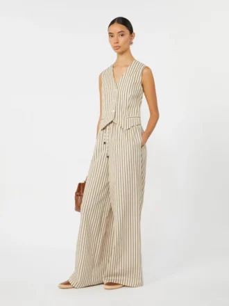 Gilet in tela di cotone e seta a righe, beige