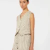 Gilet in tela di cotone e seta a righe, beige Gilet in tela di cotone e seta a righe, beige