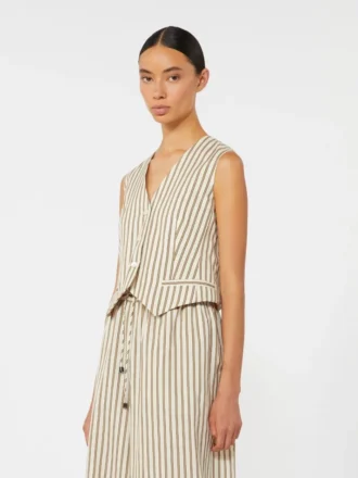 Gilet in tela di cotone e seta a righe, beige