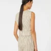 Gilet in tela di cotone e seta a righe, beige Gilet in tela di cotone e seta a righe, beige