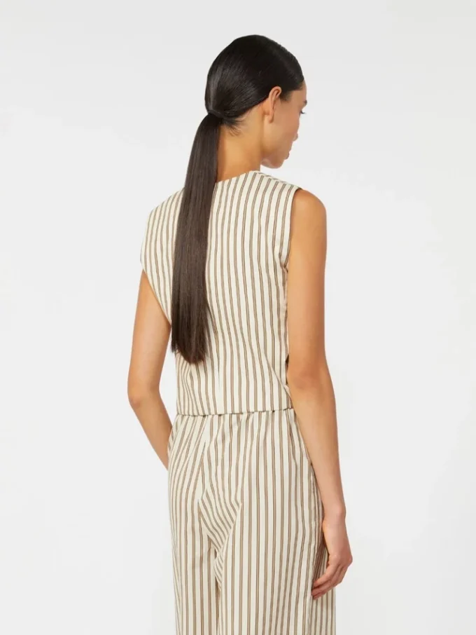 Gilet in tela di cotone e seta a righe, beige Gilet in tela di cotone e seta a righe, beige