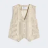 Gilet in tela di cotone e seta a righe, beige Gilet in tela di cotone e seta a righe, beige