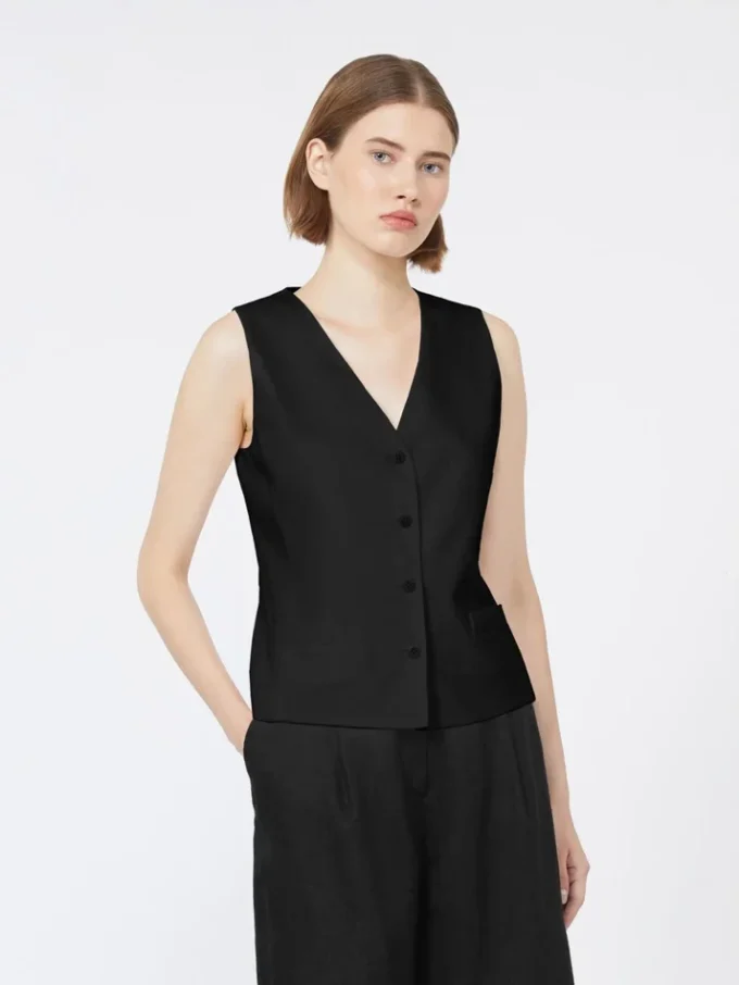 Gilet in tela di lino, nero Gilet in tela di lino, nero