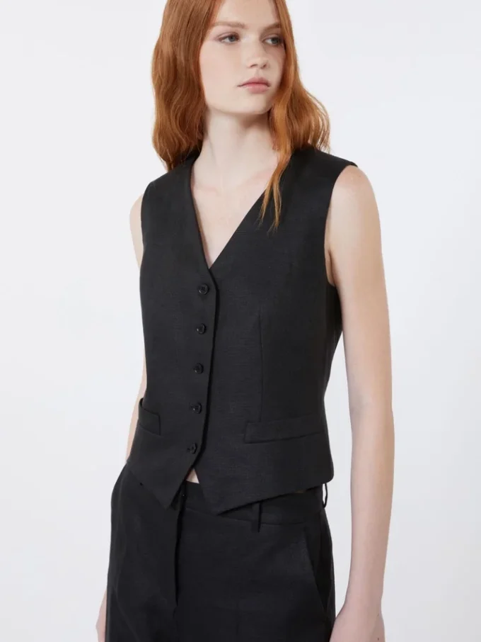 Gilet in tela di lino, nero Gilet in tela di lino, nero