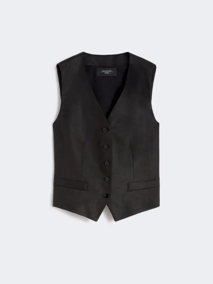 Gilet in tela di lino, nero Gilet in tela di lino, nero