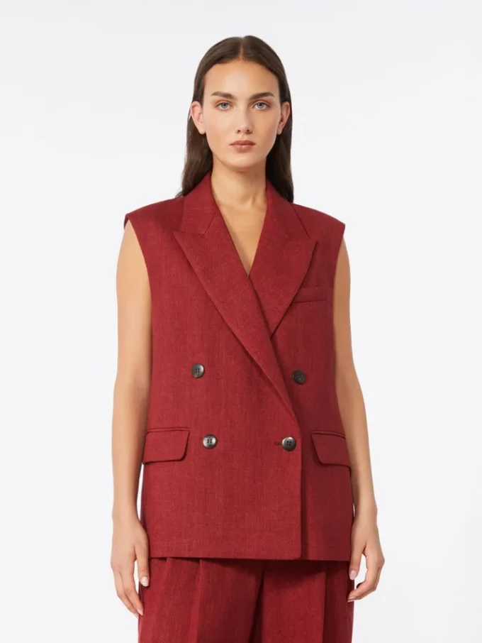 Gilet in twill di lino, rosso mattone Gilet in twill di lino, rosso mattone