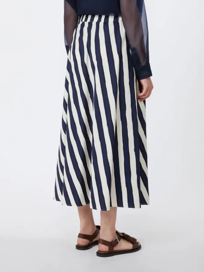 Gonna a pieghe in popeline stampata, blu navy