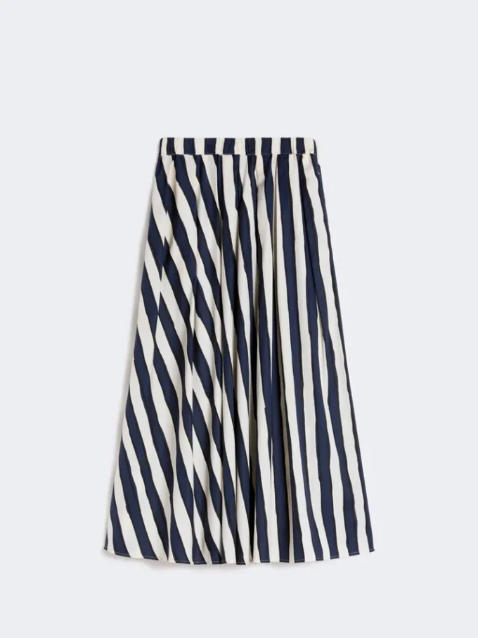 Gonna a pieghe in popeline stampata, blu navy